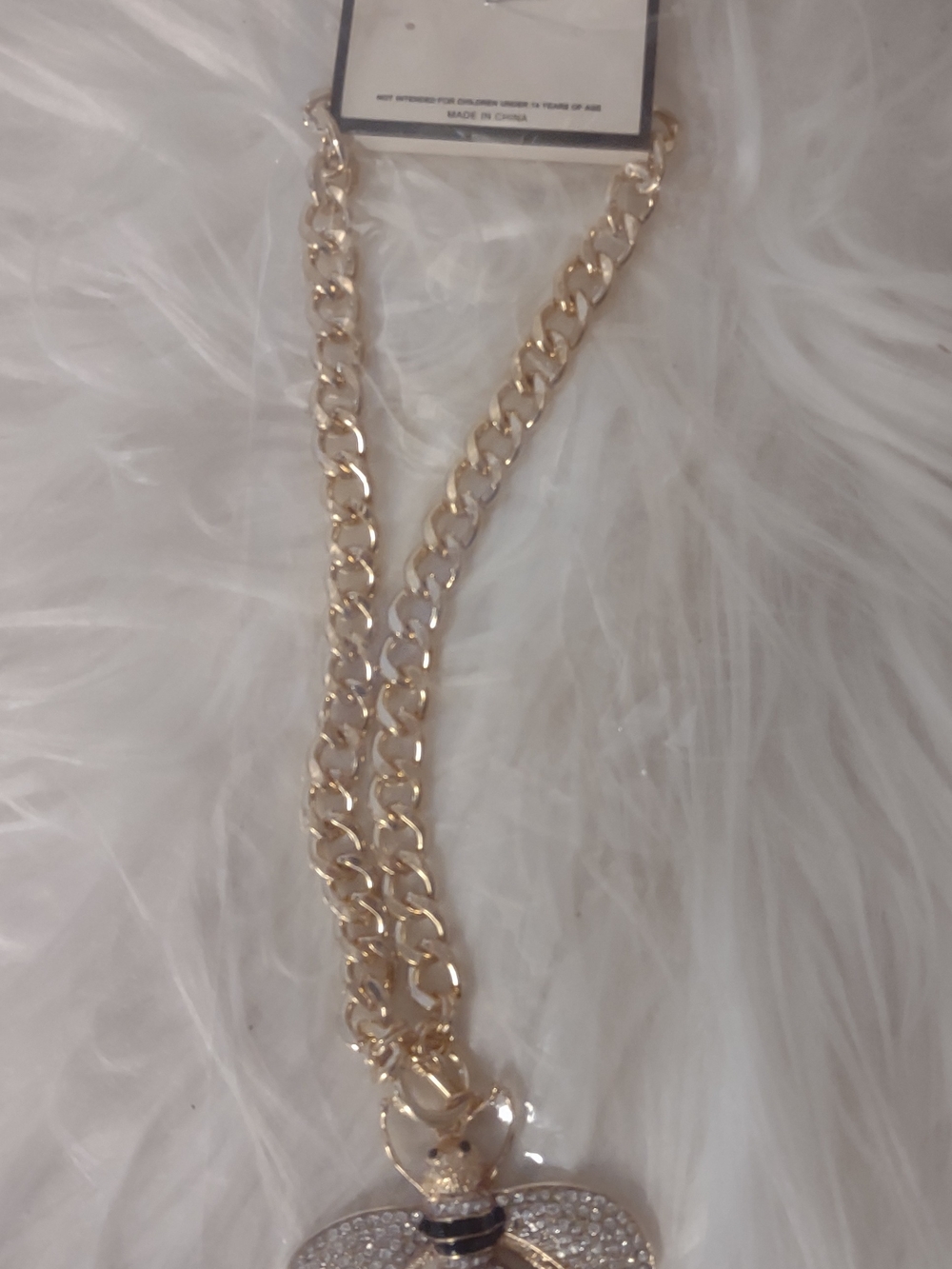 Gold-Tone Bee Pendant Necklace with Crystal Accents - Women Jewelry